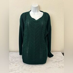 NY Collection Womens Long Sleeve Cable Knit Sweater Plus Sz 1X Green Pullover​